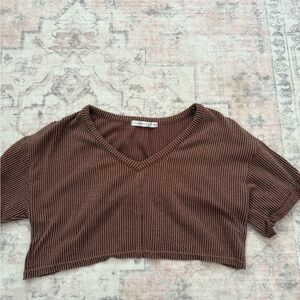 Brown V-Neck Knit Crop Top